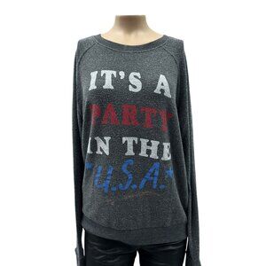 Junk Food "Its A Party In The USA" Graphic Sweatshirt Long Sleeve Gray Women XS